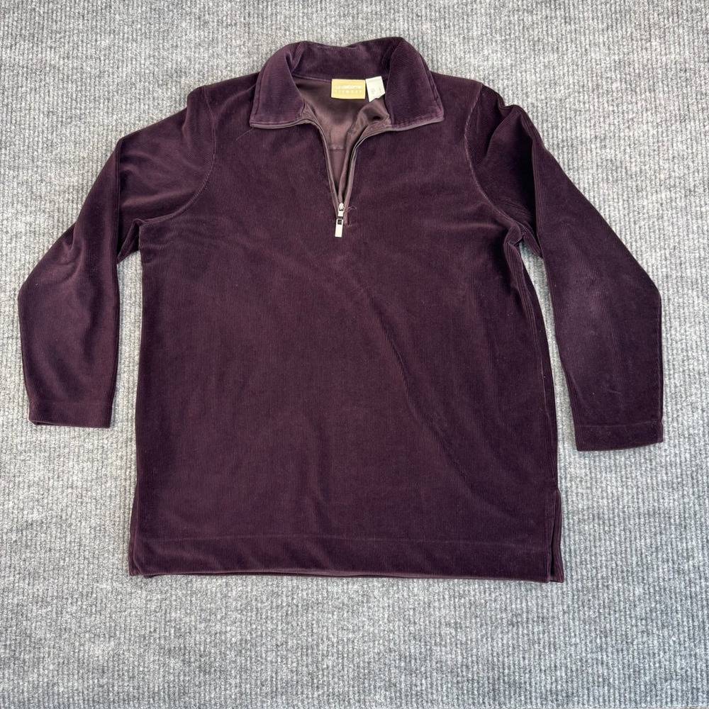 Vtg Y2K Liz Claiborne Lizwear Pullover Womens L Plum Corduroy Quarter Zip Preppy